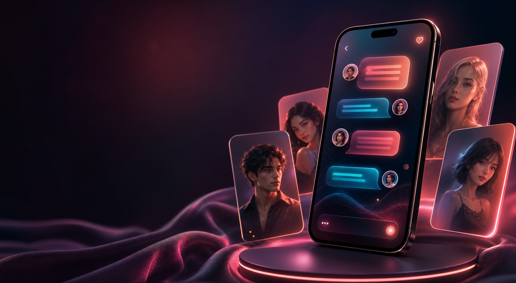 Interface mobile premium inspirée d'une application de companion IA
